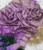 Lavender Color Hand Dyed Satin Silk Wedding Saree