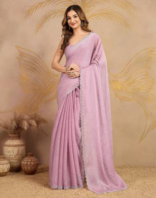 Trendmalls Art Silk swarovski Zarkan Work Saree with Unstitched Blouse Piece 1
