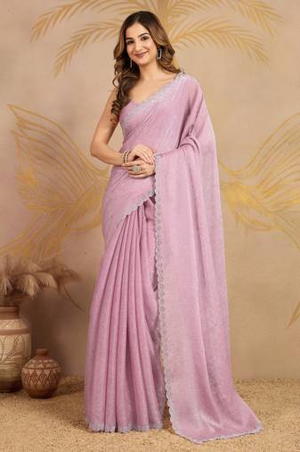Art Silk Siroski Zarkan Work Saree with Unstitched Blouse Piece