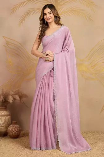 Art Silk swarovski Zarkan Work Saree with Unstitched Blouse Piece