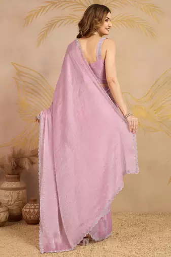 Trendmalls Art Silk swarovski Zarkan Work Saree with Unstitched Blouse Piece
