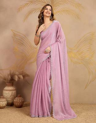 Trendmalls Art Silk swarovski Zarkan Work Saree with Unstitched Blouse Piece 3