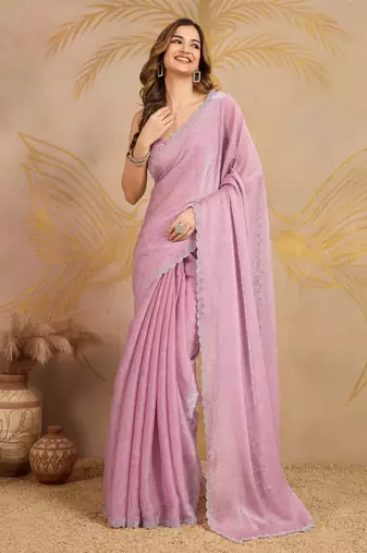 Trendmalls Art Silk swarovski Zarkan Work Saree with Unstitched Blouse Piece