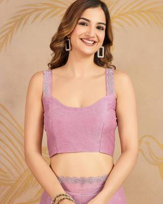 Trendmalls Art Silk swarovski Zarkan Work Saree with Unstitched Blouse Piece 5