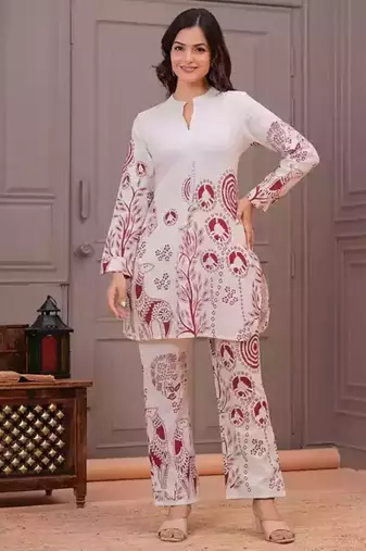Off White Printed Cotton Flex Co-Ord Set