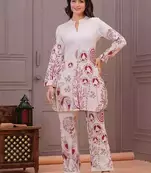 Off White Printed Cotton Flex Co-Ord Set