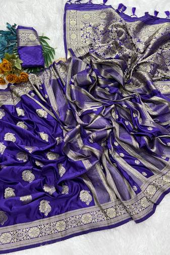Purple Color Hand Dyed Satin Silk Wedding Saree