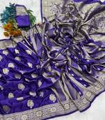 Purple Color Hand Dyed Satin Silk Wedding Saree