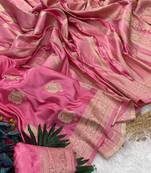 Pink Color Hand Dyed Satin Silk Wedding Saree