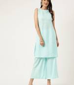 Women's embroidered rayon blue straright kurta sets