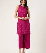 Women's embroidered rayon pink straright kurta sets