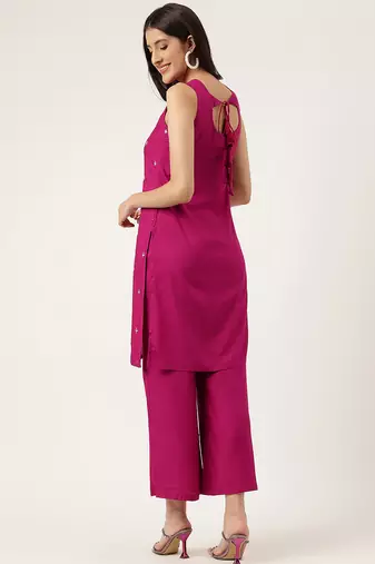 Women's embroidered rayon pink straright kurta sets