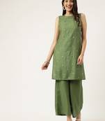 Women's embroidered rayon green straright kurta sets