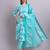 Sky blue cotton floral printed & embroidery work kurta with trousers & dupatta set