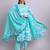 Sky blue cotton floral printed & embroidery work kurta with trousers & dupatta set