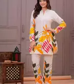 Off White Printed Cotton Flex Co-Ord Set
