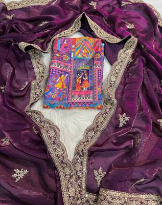 Purple Color Fendy Satin Silk Embroidered Saree 2