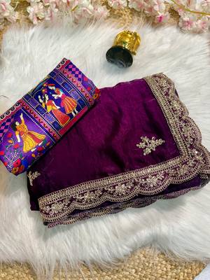 Purple Color Fendy Satin Silk Embroidered Saree 5