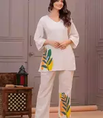 Off White Printed Cotton Flex Co-Ord Set