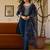 Navy blue viscose chanderi thread embroidered with beads work kurta pant set