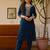Navy blue viscose chanderi thread embroidered with beads work kurta pant set