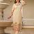 Beige viscose silk thread embroidered with print & beads work kurta pant set