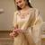 Beige viscose silk thread embroidered with print & beads work kurta pant set
