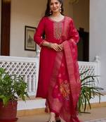 Ranipink viscose chanderi thread embroidered with beads work kurta pant set
