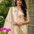 Cream viscose silk thread embroidered with print & beads work kurta pant set