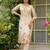 Cream vichitra silk thread embroidered with print & beads work kurta pant set