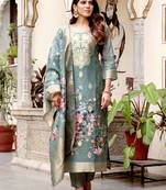 Grey chanderi cotton jacquard woven with digital print kurta pant set