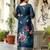 Navy blue chanderi cotton jacquard woven with digital print kurta pant set