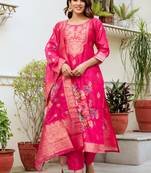Ranipink chanderi cotton jacquard woven with digital print kurta pant set
