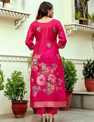 Ranipink chanderi cotton jacquard woven with digital print kurta pant set 2