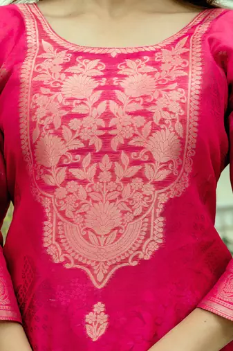 Ranipink chanderi cotton jacquard woven with digital print kurta pant set