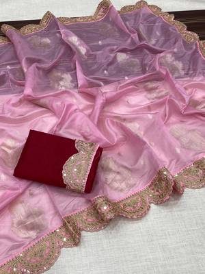 Pink Color Designer Organza Party Wear Saree 1