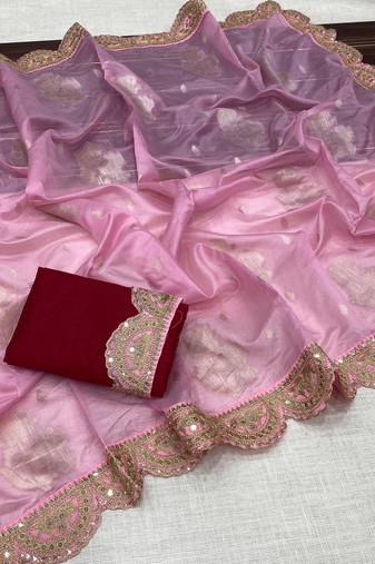 Pink Color Designer Organza Party Wear Saree