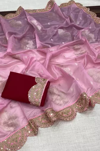 Pink Color Designer Organza Party Wear Saree