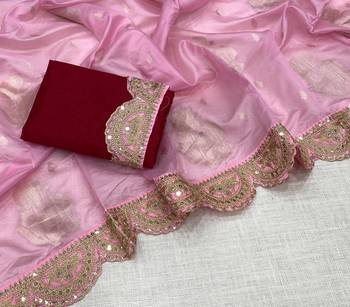 Pink Color Designer Organza Party Wear Saree 2