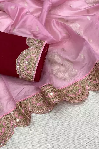 Pink Color Designer Organza Party Wear Saree