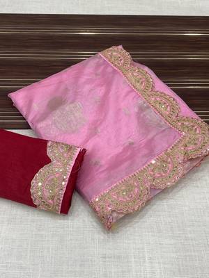 Pink Color Designer Organza Party Wear Saree 3