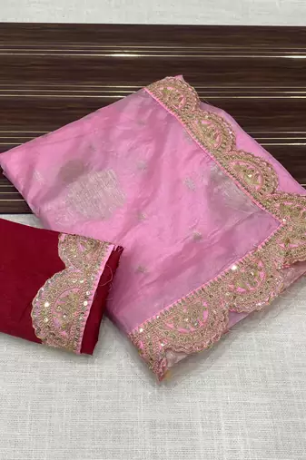 Pink Color Designer Organza Party Wear Saree
