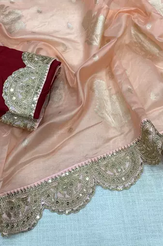 Peach Color Designer Organza Party Wear Saree