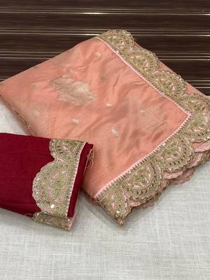Peach Color Designer Organza Party Wear Saree 3