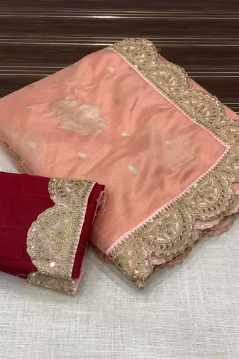 Peach Color Designer Organza Party Wear Saree