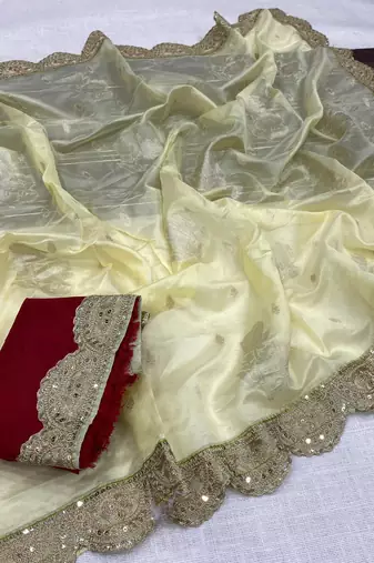 Light Lemon Color Designer Organza Party Wear Saree