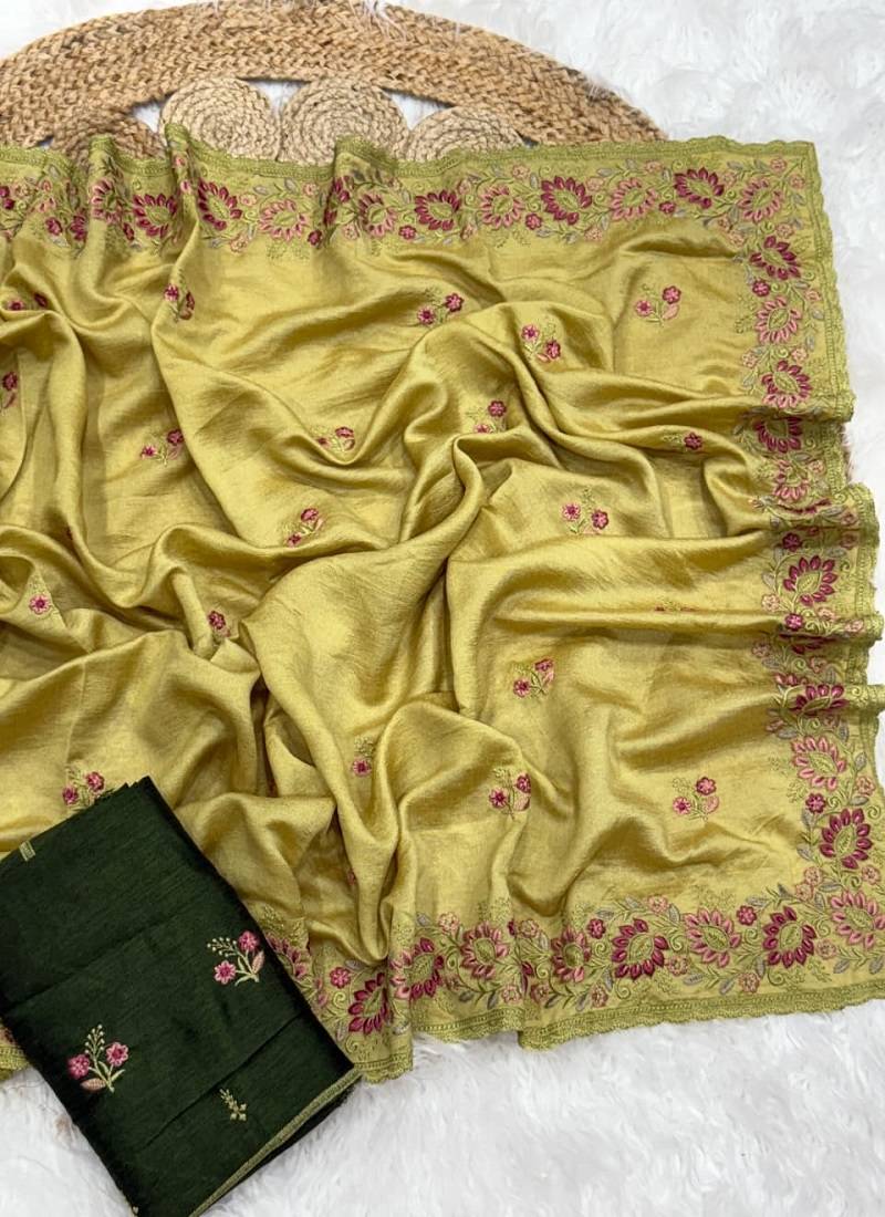 Light Lemon Color Designer Organza Party Wear Saree
