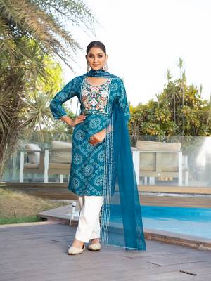 Blue viscose print dola with handwork kurta set 3