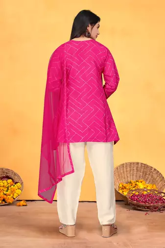 Rani viscose print dola with handwork kurta set