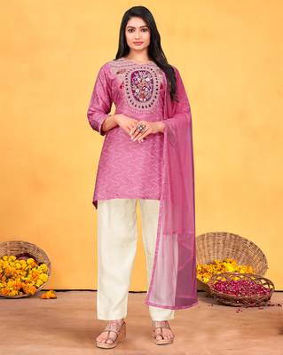 Onion viscose print dola with handwork kurta set 1